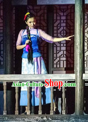 Chinese Border Town Miao Nationality Boat Girl Cui Cui Dance Dress Stage Performance Costume and Headpiece for Women