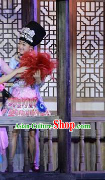 Chinese Border Town Miao Nationality Girl Dance Dress Stage Performance Costume and Headpiece for Women