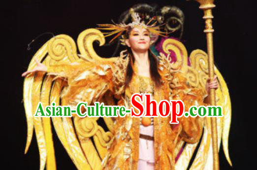 Chinese Golden Mask Dynasty Magic Queen Dance Dress Stage Performance Costume and Headpiece for Women