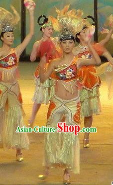 Chinese Dragon Phoenix Dance Nationality Dress Stage Performance Costume and Headpiece for Women