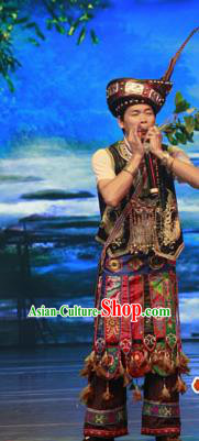 Chinese Wind Of Colorful Guizhou Miao Nationality Dance Brown Clothing Stage Performance Dance Costume for Men