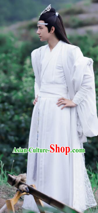 The Untamed Chinese Drama Ancient Swordsman Lan Zhan White Clothing Nobility Childe Wang Yibo Costumes for Men