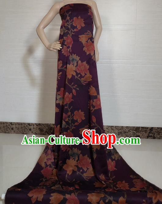 Traditional Chinese Classical Yulan Magnolia Pattern Purple Gambiered Guangdong Gauze Silk Fabric Ancient Hanfu Dress Silk Cloth