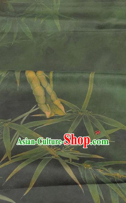 Traditional Chinese Classical Bamboo Lotus Pattern Green Gambiered Guangdong Gauze Silk Fabric Ancient Hanfu Dress Silk Cloth