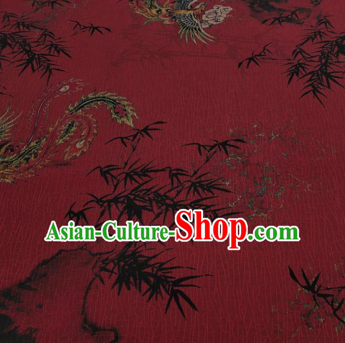 Traditional Chinese Classical Bamboo Phoenix Pattern Dark Red Gambiered Guangdong Gauze Silk Fabric Ancient Hanfu Dress Silk Cloth