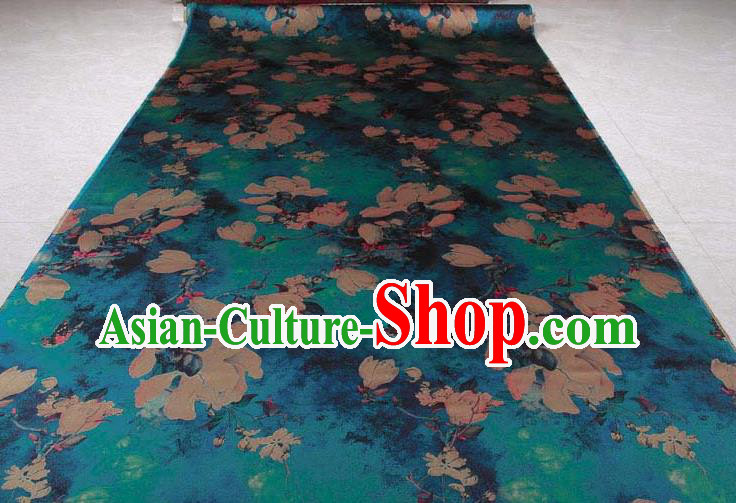 Traditional Chinese Classical Yulan Magnolia Pattern Blue Gambiered Guangdong Gauze Silk Fabric Ancient Hanfu Dress Silk Cloth