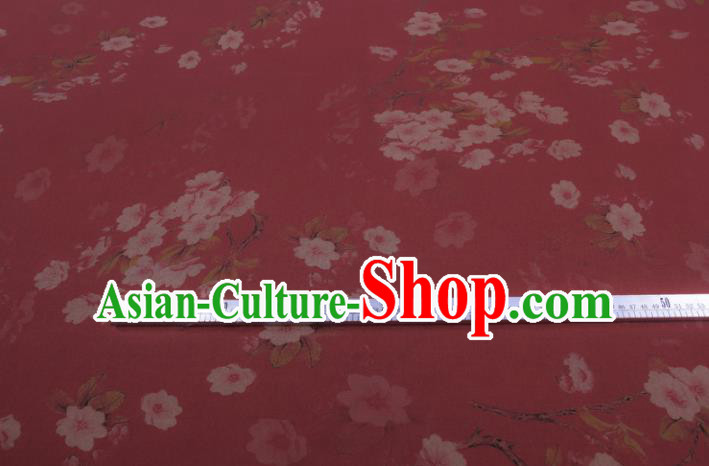 Traditional Chinese Classical Flowers Pattern Wine Red Gambiered Guangdong Gauze Silk Fabric Ancient Hanfu Dress Silk Cloth
