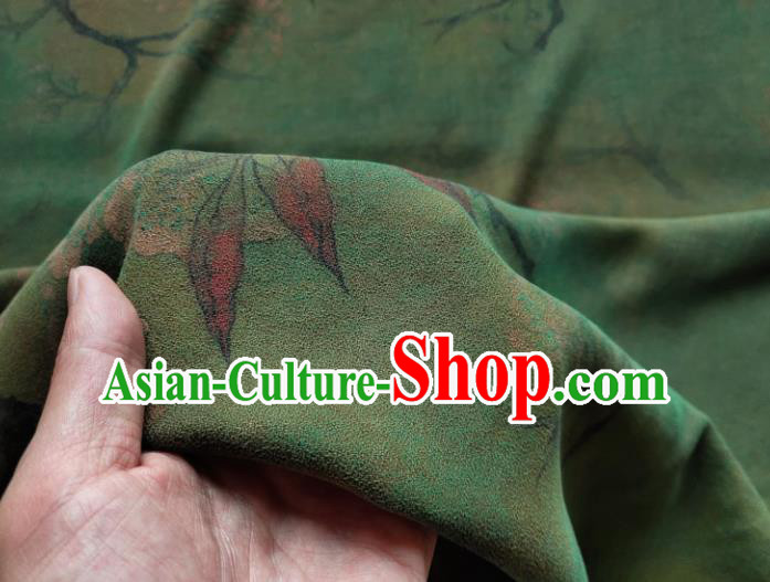Traditional Chinese Classical Plum Pattern Deep Green Gambiered Guangdong Gauze Silk Fabric Ancient Hanfu Dress Silk Cloth