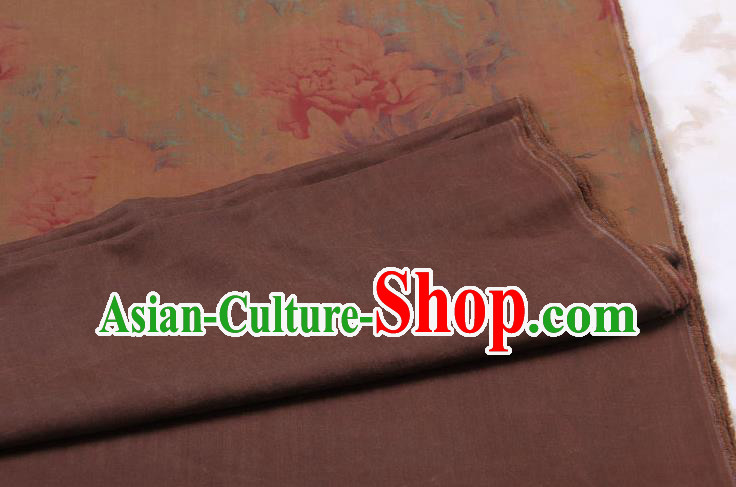Traditional Chinese Classical Peony Pattern Brown Gambiered Guangdong Gauze Silk Fabric Ancient Hanfu Dress Silk Cloth