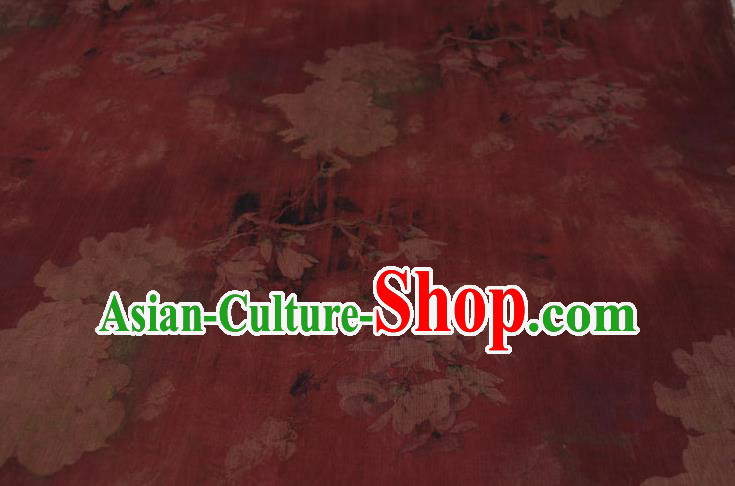 Traditional Chinese Classical Peony Pattern Dark Red Gambiered Guangdong Gauze Silk Fabric Ancient Hanfu Dress Silk Cloth