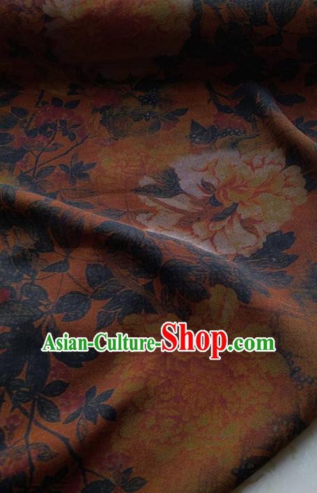 Traditional Chinese Classical Peony Pattern Khaki Gambiered Guangdong Gauze Silk Fabric Ancient Hanfu Dress Silk Cloth