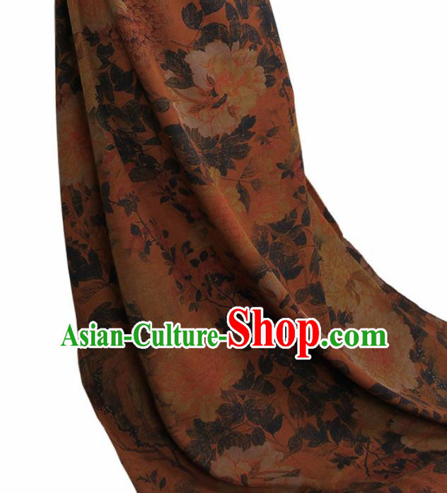 Traditional Chinese Classical Peony Pattern Khaki Gambiered Guangdong Gauze Silk Fabric Ancient Hanfu Dress Silk Cloth