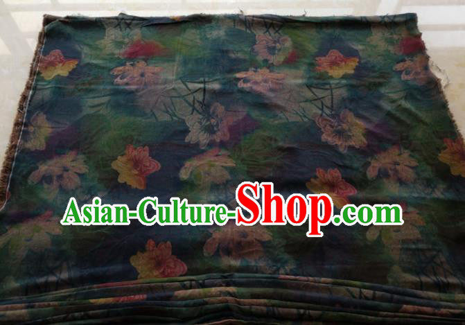 Traditional Chinese Classical Lotus Pattern Deep Blue Gambiered Guangdong Gauze Silk Fabric Ancient Hanfu Dress Silk Cloth