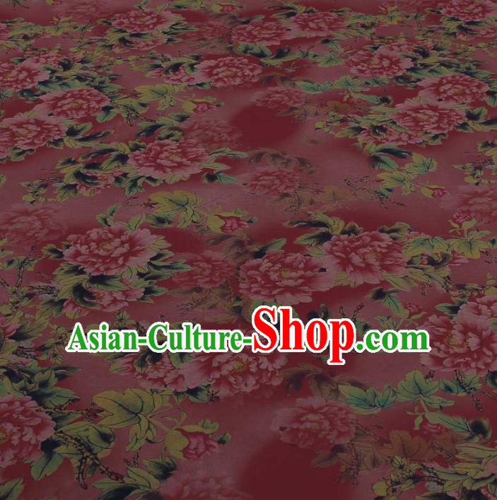 Traditional Chinese Classical Peony Pattern Peach Pink Gambiered Guangdong Gauze Silk Fabric Ancient Hanfu Dress Silk Cloth