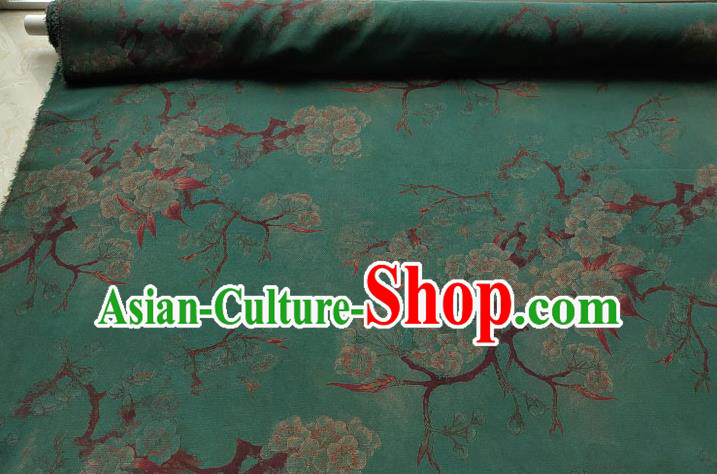 Traditional Chinese Classical Pear Flowers Pattern Deep Green Gambiered Guangdong Gauze Silk Fabric Ancient Hanfu Dress Silk Cloth