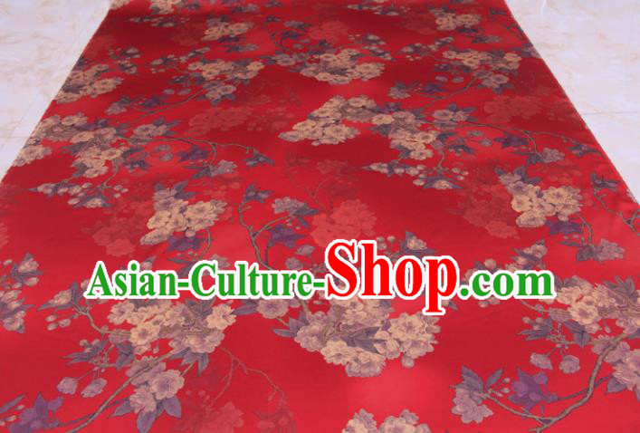 Traditional Chinese Classical Pear Flowers Pattern Red Gambiered Guangdong Gauze Silk Fabric Ancient Hanfu Dress Silk Cloth