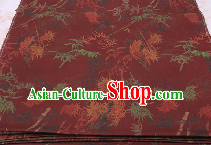 Traditional Chinese Classical Bamboo Maple Leaf Pattern Dark Red Gambiered Guangdong Gauze Silk Fabric Ancient Hanfu Dress Silk Cloth