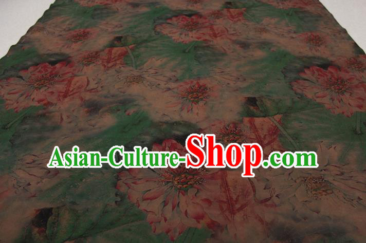 Traditional Chinese Classical Lotus Pattern Green Gambiered Guangdong Gauze Silk Fabric Ancient Hanfu Dress Silk Cloth