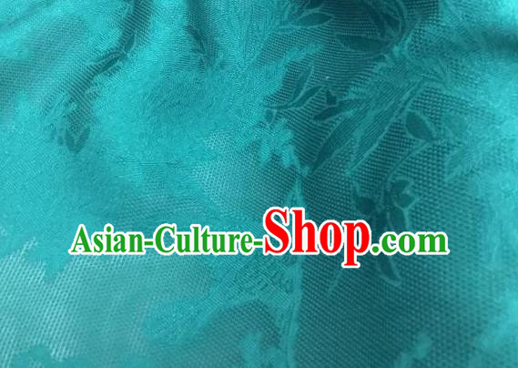 Traditional Chinese Classical Plum Blossom Pattern Peacock Blue Silk Fabric Ancient Hanfu Dress Brocade Cloth