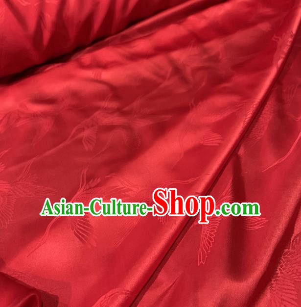 Chinese Classical Cranes Pattern Red Silk Fabric Traditional Ancient Hanfu Dress Brocade Cloth
