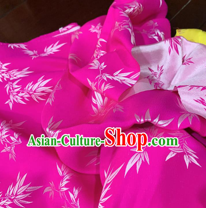 Chinese Classical Bamboo Leaf Pattern Rosy Silk Fabric Traditional Ancient Hanfu Dress Brocade Cloth