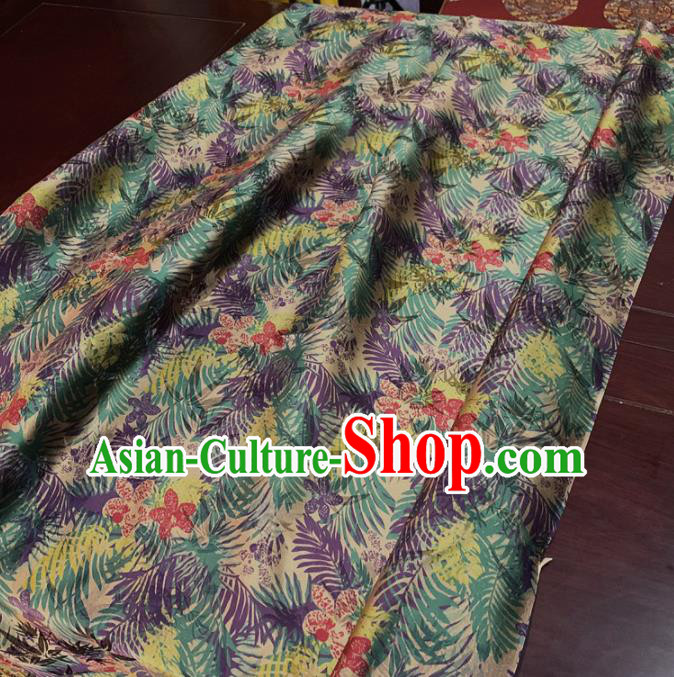 Chinese Classical Green Leaf Pattern Silk Fabric Traditional Ancient Hanfu Dress Brocade Cloth