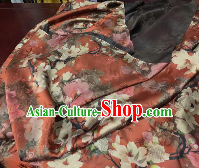 Chinese Classical Magnolia Pattern Red Silk Fabric Traditional Ancient Hanfu Dress Brocade Cloth