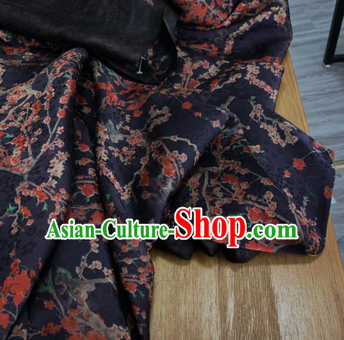 Chinese Classical Plum Pattern Navy Silk Fabric Traditional Ancient Hanfu Dress Brocade Cloth