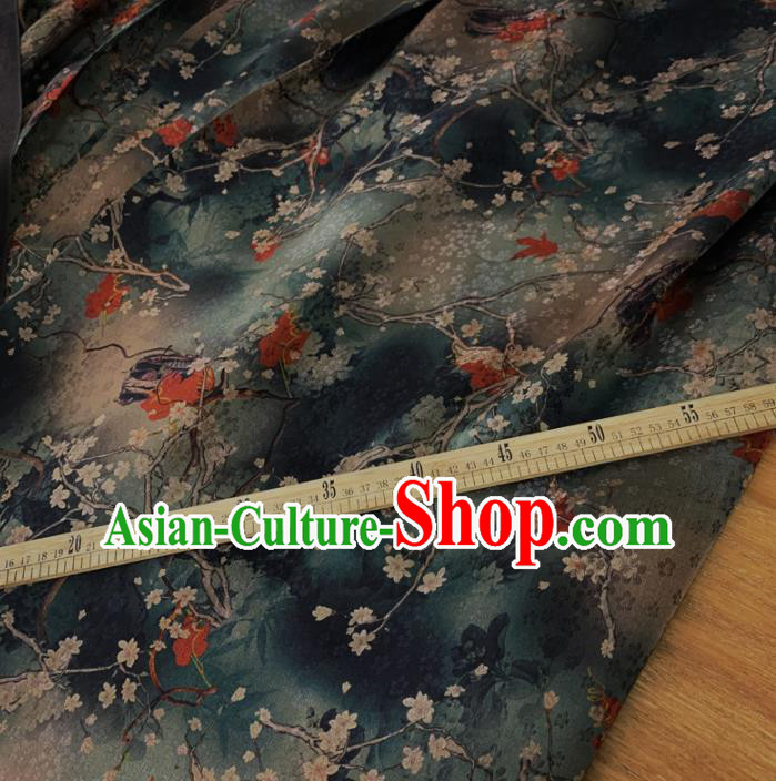 Chinese Classical Plum Pattern Dark Green Silk Fabric Traditional Ancient Hanfu Dress Brocade Cloth