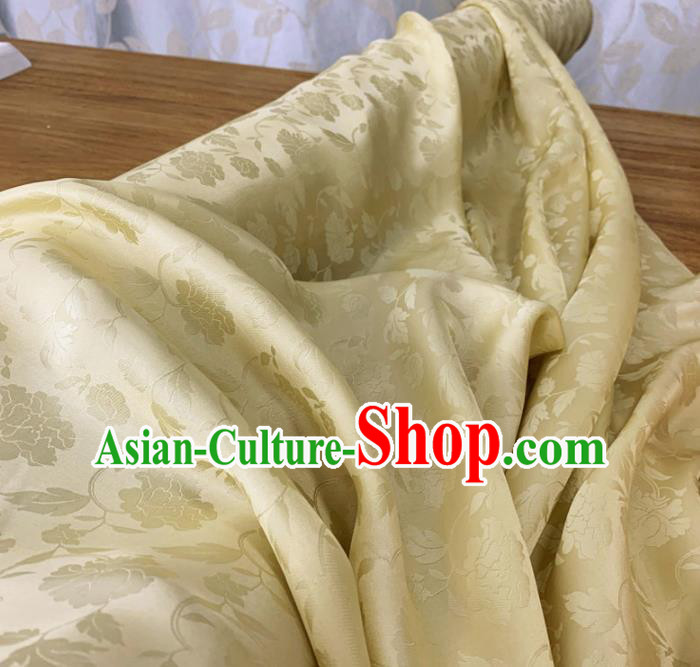 Chinese Classical Peony Pattern Light Yellow Silk Fabric Traditional Ancient Hanfu Dress Brocade Cloth