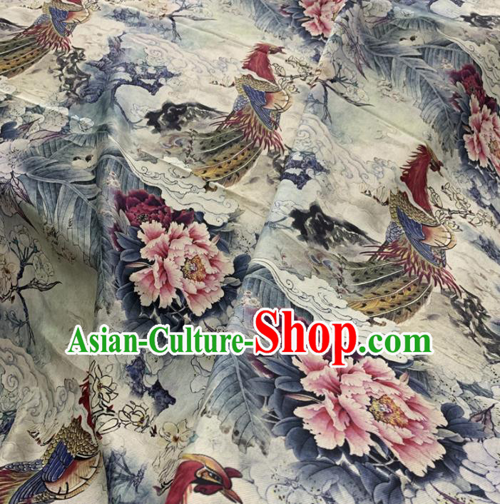 Chinese Classical Phoenix Peony Pattern Silk Fabric Traditional Ancient Hanfu Dress Brocade Cloth