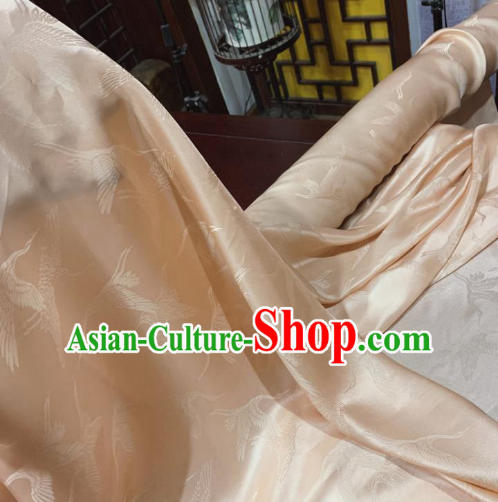 Chinese Classical Cranes Pattern Pink Silk Fabric Traditional Ancient Hanfu Dress Brocade Cloth