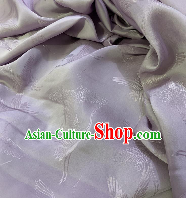 Chinese Classical Cranes Pattern Lilac Silk Fabric Traditional Ancient Hanfu Dress Brocade Cloth