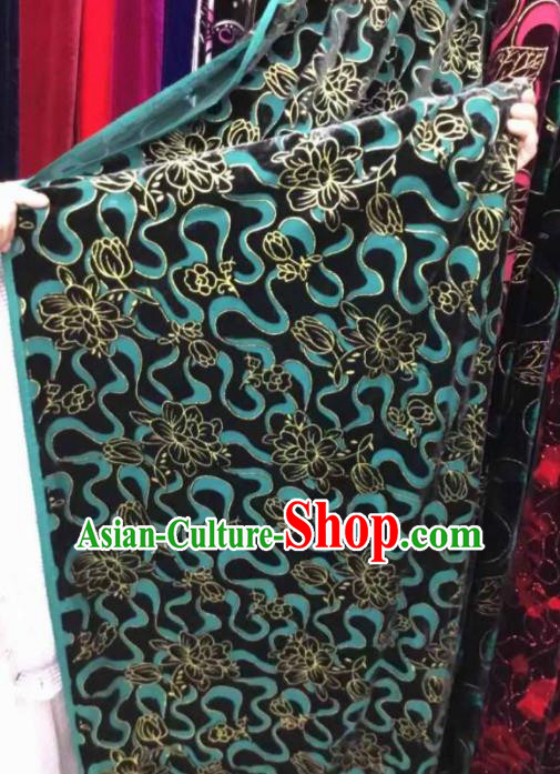 Traditional Chinese Classical Blue Pattern Pleuche Fabric Ancient Cheongsam Dress Velvet Cloth