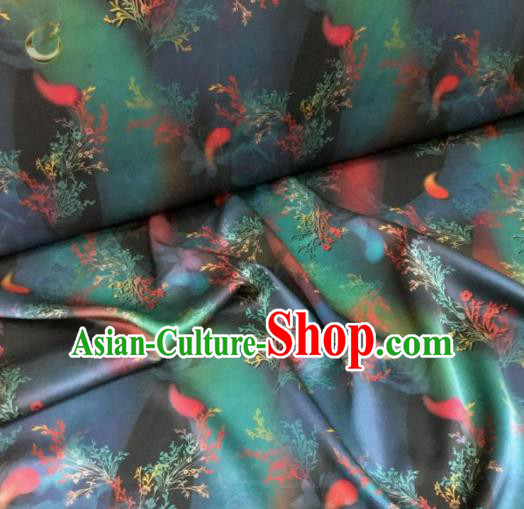Traditional Chinese Classical Pattern Navy Blue Silk Fabric Ancient Hanfu Dress Brocade Cloth