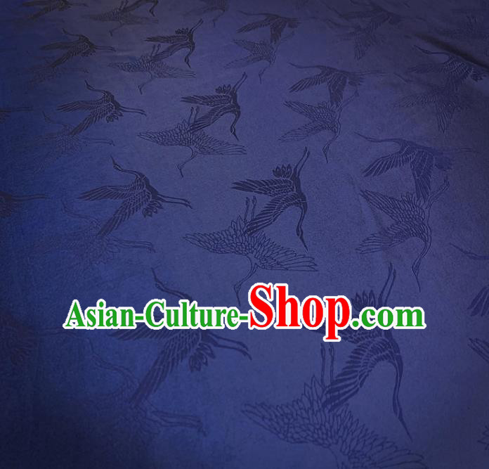 Chinese Classical Cranes Pattern Navy Blue Silk Fabric Traditional Ancient Hanfu Dress Brocade Cloth