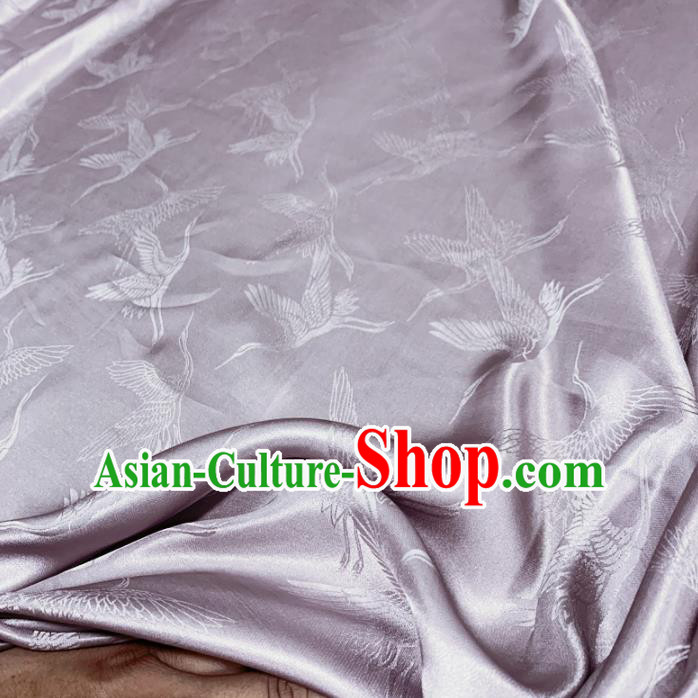 Chinese Classical Cranes Pattern Lilac Silk Fabric Traditional Ancient Hanfu Dress Brocade Cloth