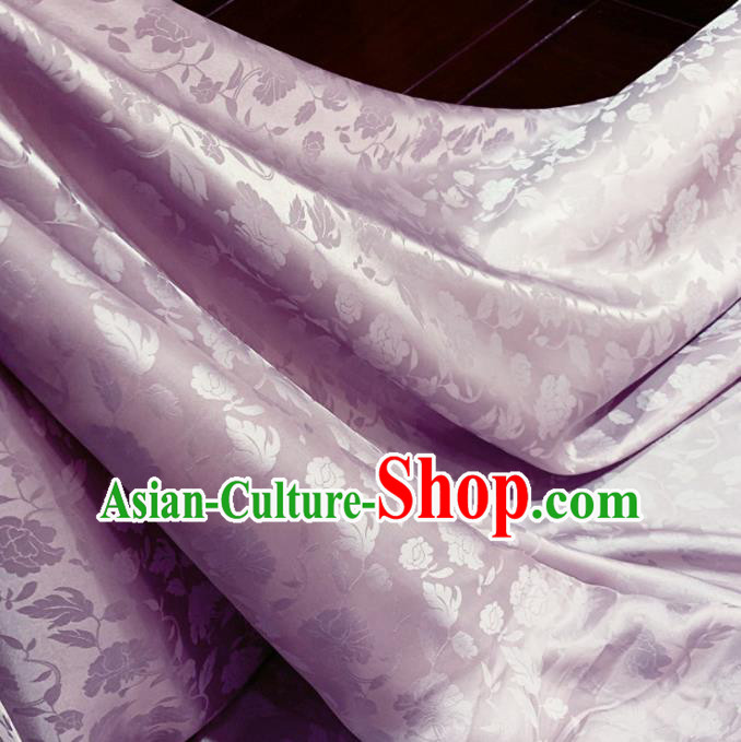 Chinese Classical Peony Pattern Lilac Silk Fabric Traditional Ancient Hanfu Dress Brocade Cloth