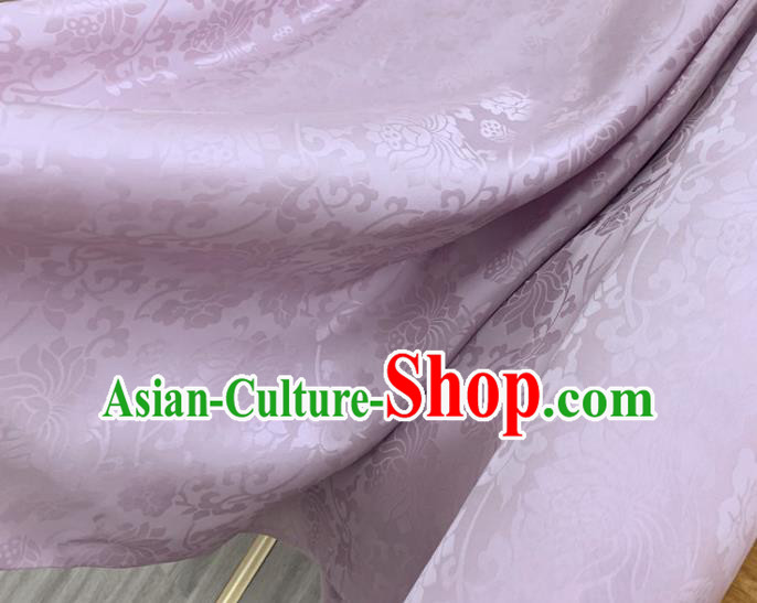 Chinese Classical Lotus Pattern Lilac Silk Fabric Traditional Ancient Hanfu Dress Brocade Cloth