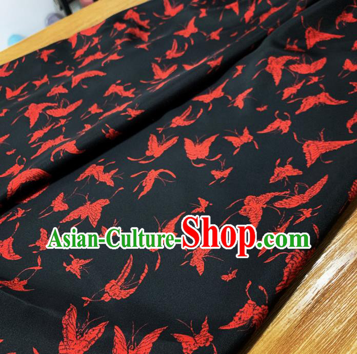 Chinese Classical Butterfly Pattern Black Silk Fabric Traditional Ancient Hanfu Dress Brocade Cloth