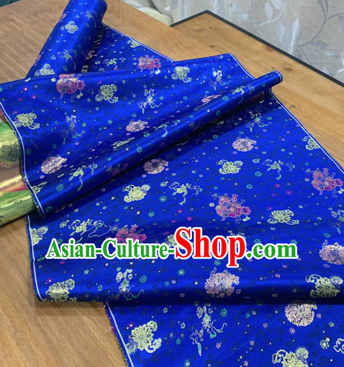 Chinese Classical Lotus Pattern Royalblue Silk Fabric Traditional Ancient Hanfu Dress Brocade Cloth
