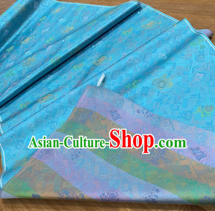 Chinese Classical Lotus Pattern Blue Silk Fabric Traditional Ancient Hanfu Dress Brocade Cloth