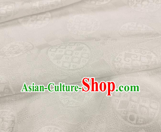 Chinese Classical Round Pattern White Silk Fabric Traditional Ancient Hanfu Dress Brocade Cloth
