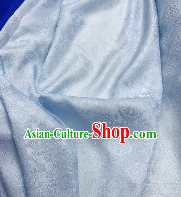 Chinese Classical Round Pattern Light Blue Silk Fabric Traditional Ancient Hanfu Dress Brocade Cloth