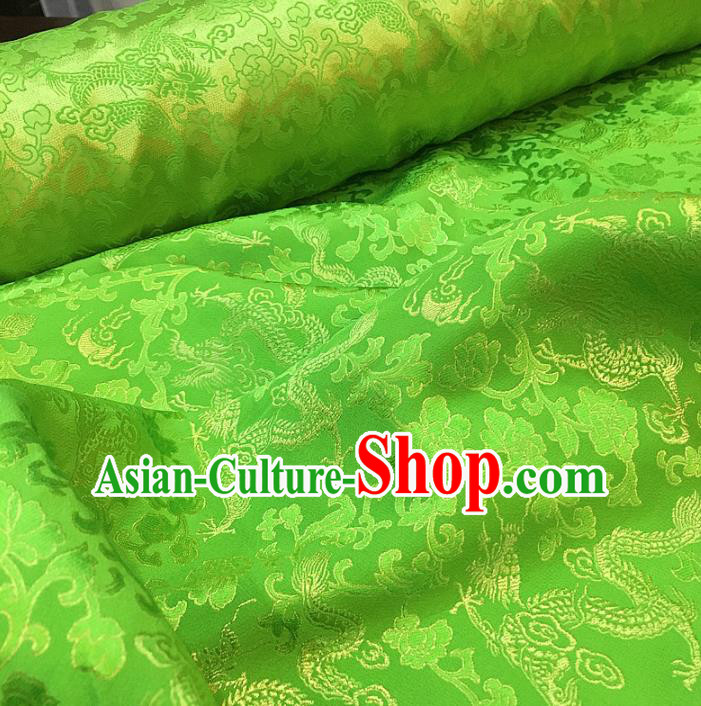Chinese Classical Dragon Peony Pattern Green Silk Fabric Traditional Ancient Hanfu Dress Brocade Cloth