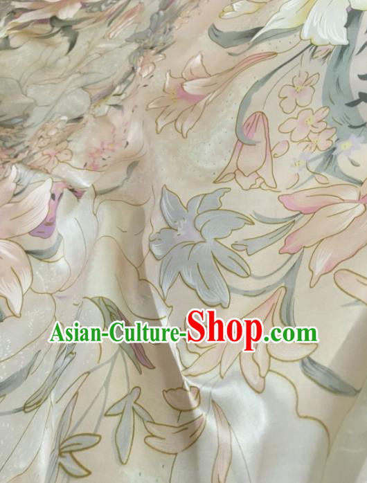 Chinese Classical Lily Flowers Pattern Silk Fabric Traditional Ancient Hanfu Dress Brocade Cloth