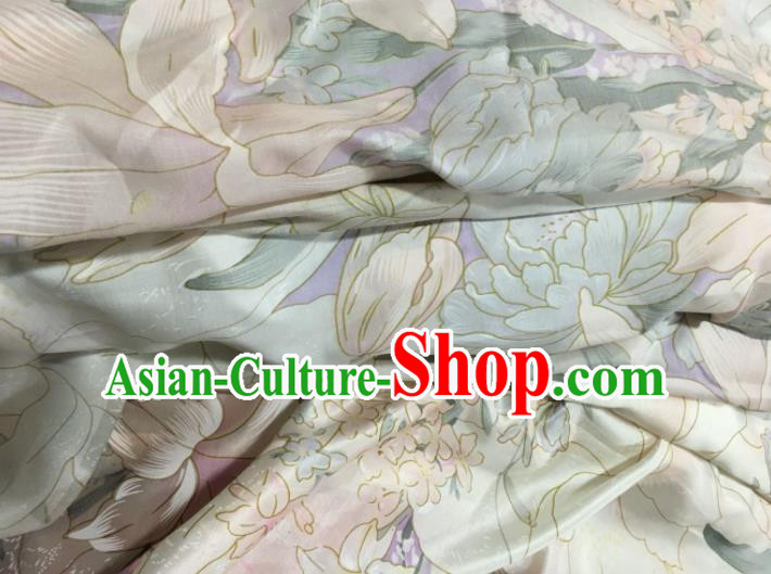 Chinese Classical Lily Flowers Pattern Silk Fabric Traditional Ancient Hanfu Dress Brocade Cloth