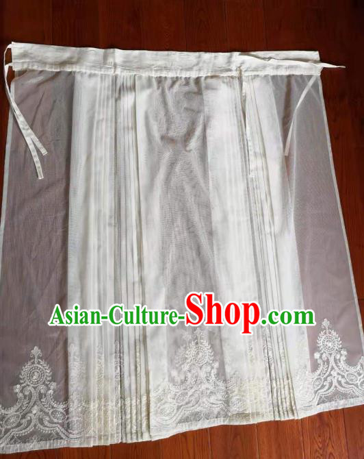 Traditional Chinese Ming Dynasty Replica Costumes Ancient Palace Princess White Silk Skirt for Women