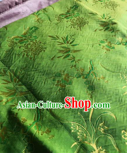 Chinese Classical Orchid Bamboo Plum Pattern Green Silk Fabric Traditional Ancient Hanfu Dress Brocade Cloth