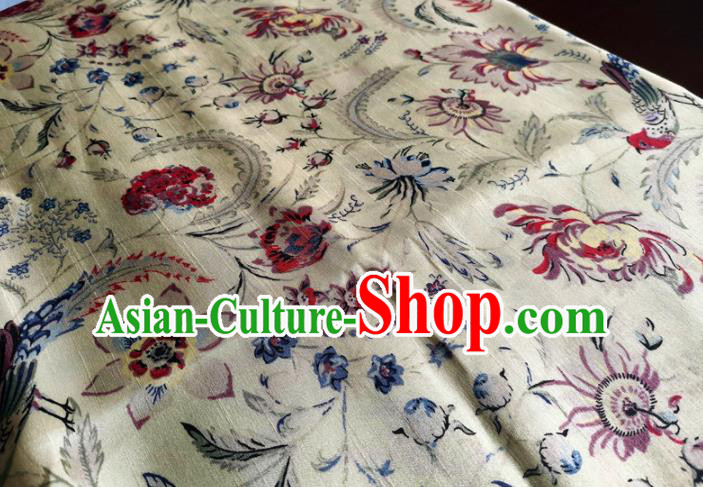 Chinese Classical Birds Pattern White Silk Fabric Traditional Ancient Hanfu Dress Brocade Cloth